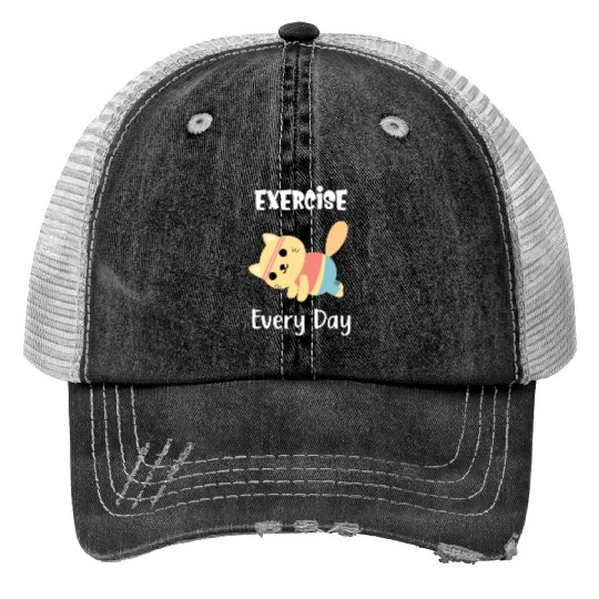 Exercise Every Day Cute Cat Gym Workout Trucker Hats