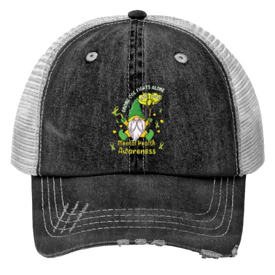 Gnomes May Green Mental Health Awareness Month Trucker Hats