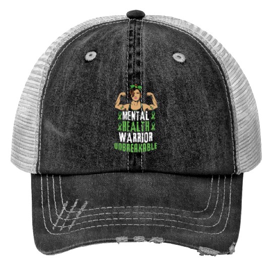 Green Mental Health Warrior Awareness Month Trucker Hats