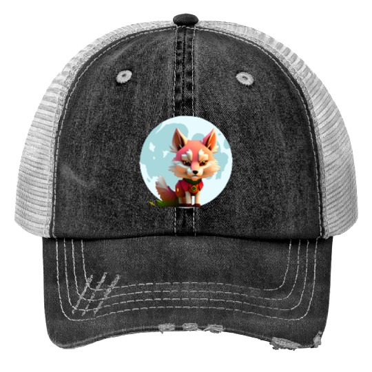 Wolf howling at the moon graphic Trucker Hats