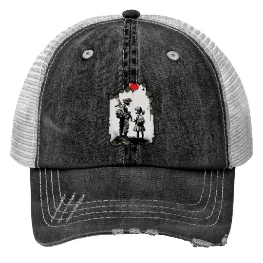 Girl and Boy Soldier War Peace Ukraine Heart Love Trucker Hats