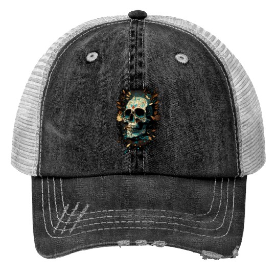 Skull Dia de los Muertos Halloween Tattoo Gift Trucker Hats