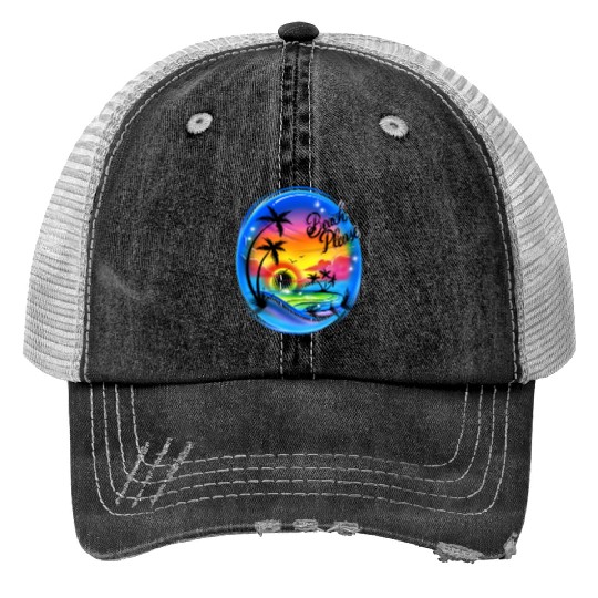 Beach Please Airbrush Colorful Trucker Hats