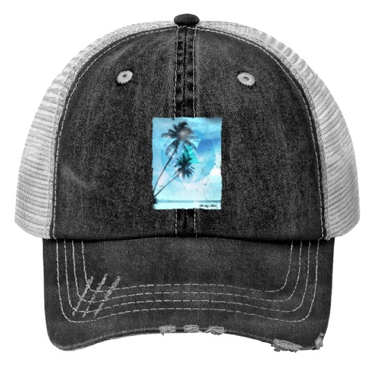 Artistic Malibu California Palm Tree Vacation Trucker Hats
