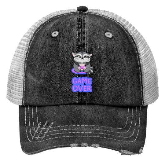 Game Over fat wicked raccoon playing on a console Trucker Hats