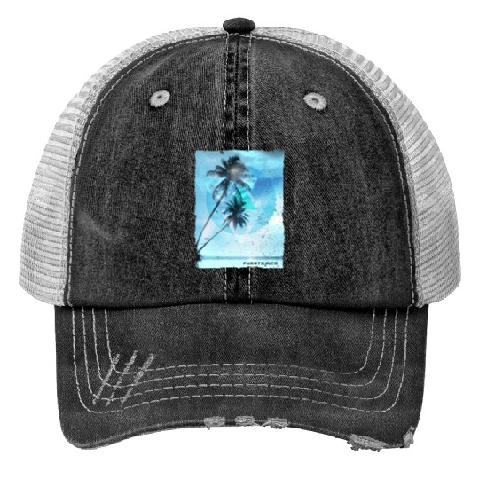Artistic Puerto Rico Palm Tree Vacation Trucker Hats