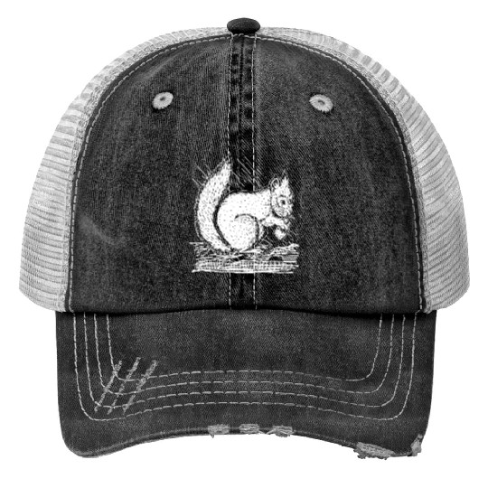 Squirrel Drawing Art Squirrel Lover Trucker Hats