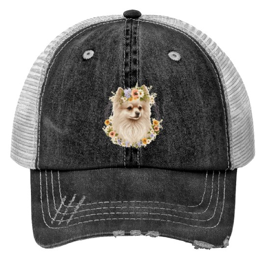 Cute Pomeranian Pom Flower Crown Pet Dog Breed Flo Trucker Hats