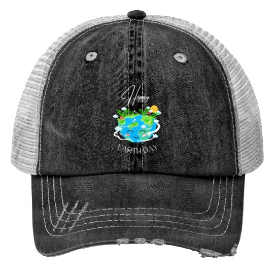 Green and Blue Happy Earth Day Trucker Hats