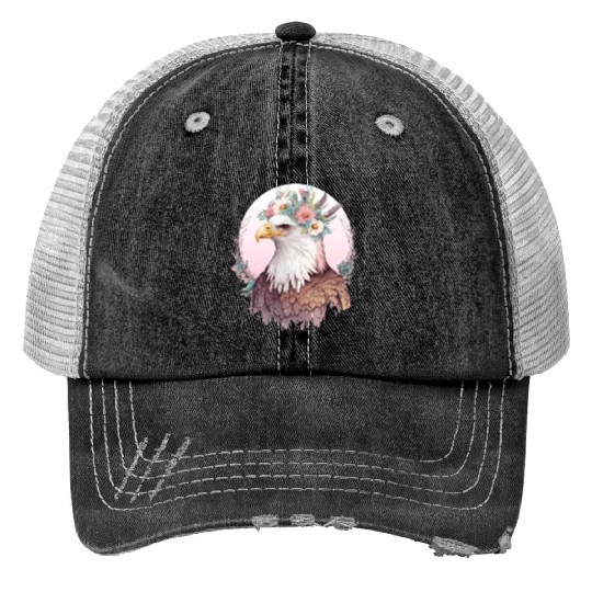 Birds Of Prey Bald Eagle Flower Crown Floral Birdi Trucker Hats