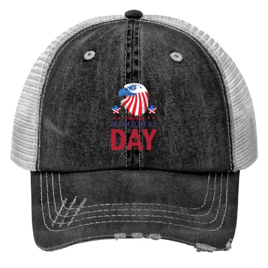 Happy Memorial Day Veterans Brave US Eagle Stars Trucker Hats