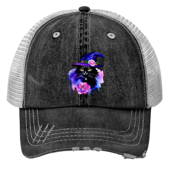 Watercolor Cat Halloween Sublimation Trucker Hats