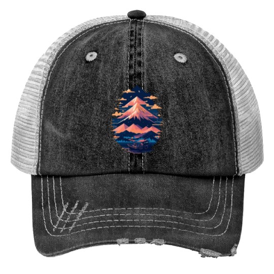 Serene Mount Fuji Sunset Peaceful River Scenery Trucker Hats