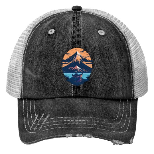 Serene Mount Fuji Sunset Peaceful River Scenery Trucker Hats