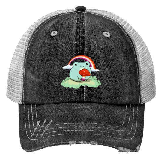 Lesbian Pride Flag Cute Frog Mushroom Subtle LGBTQ Trucker Hats