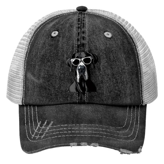 GREAT DANE WEARING SUNGLASSES PETS Trucker Hats
