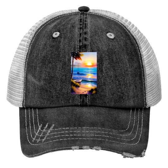 A sunrise with a seaside view-2 Trucker Hats