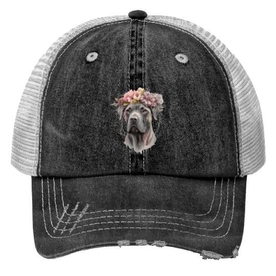 Cute Cane Corso Flower Crown Pet Dog Floral Puppy Trucker Hats