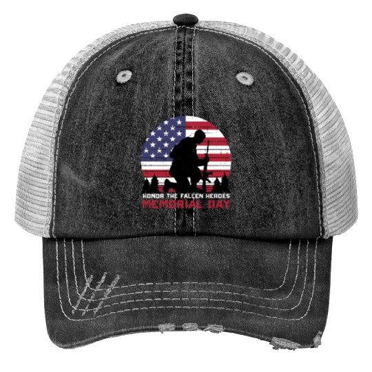 Honor The Fallen Heroes Memorial Day Us Flag Trucker Hats