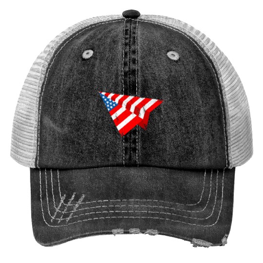 American Flag Paper Plane 4Th Of July Patriotic Us Trucker Hats