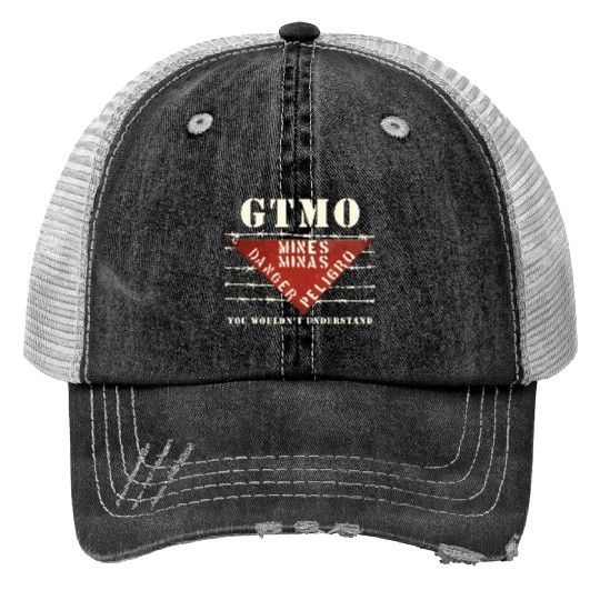 Gtmo Land Mine Barbed Wire Sign Guantanamo Bay Cub Trucker Hats