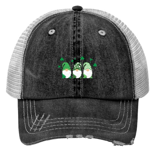 Gnomes Holding Shamrock Leopard Plaid St Patrick'S Trucker Hats