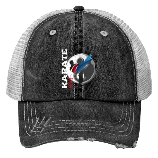 Martial Side Kick Ying Yang Karate Trucker Hats