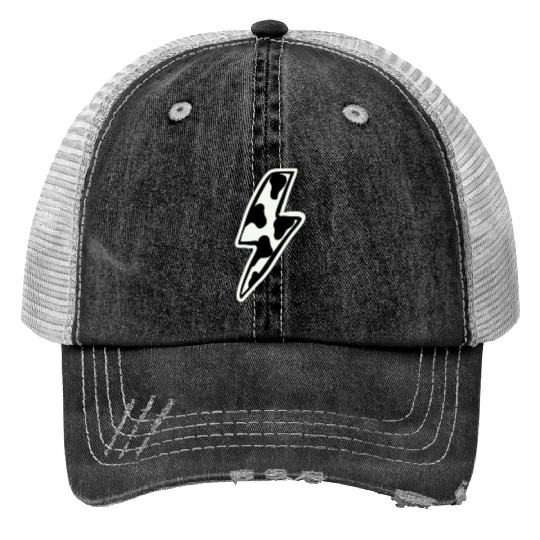 Cow print lightning bolt Trucker Hats