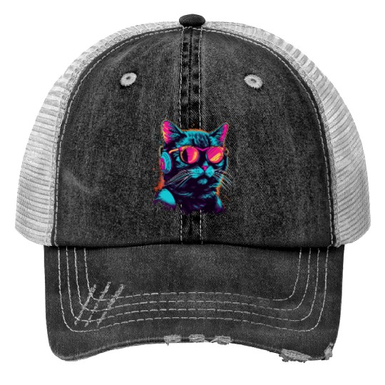 80s Cat Music Trucker Hats