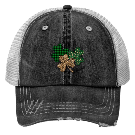 Lucky Leopard Shamrock St Patric Day Trucker Hats