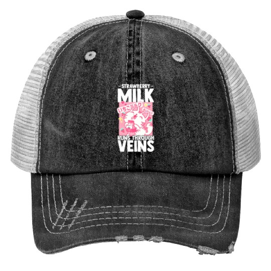 Strawberry Milk Shake Korean Vegan Japanese Drink Trucker Hats