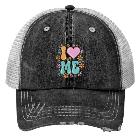 I Love Me Balloon Heart Decor Flower Floral Trucker Hats