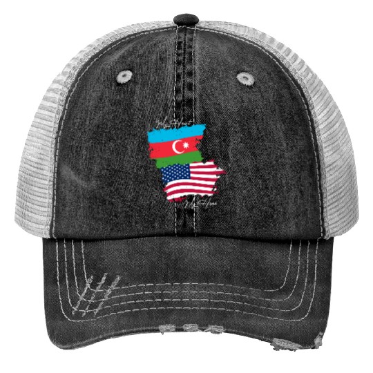 Azerbaijan Trucker Hats Proud Azerbaijan And Usa Flags