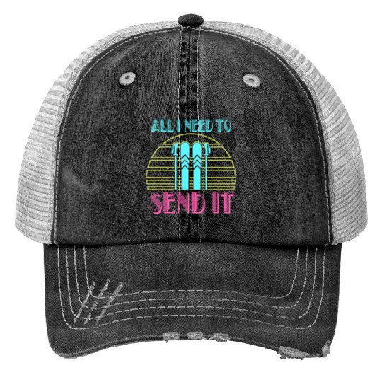 Retro Neon Send It Skiing Freestyle Skiers Ski Trucker Hats