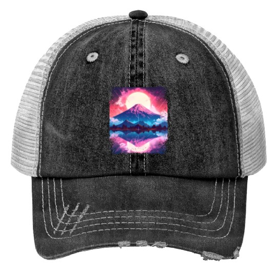 Mount Fuji Vaporwave Aesthetic Japan Sight Volcano Trucker Hats
