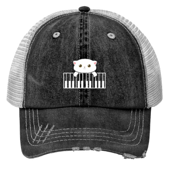 Kitten On Piano Cat Pun Music Wo Trucker Hats