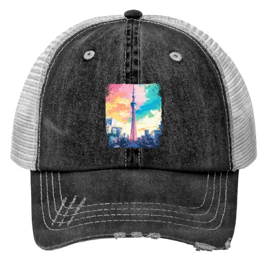 Tokyo Skytree Vaporwave Aesthetic Japanese Sight Trucker Hats