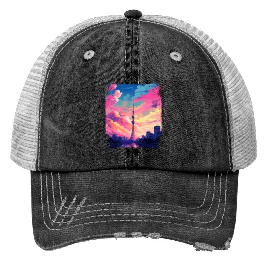 Vaporwave Skytree Tokyo Aesthetic Japanese Sight Trucker Hats