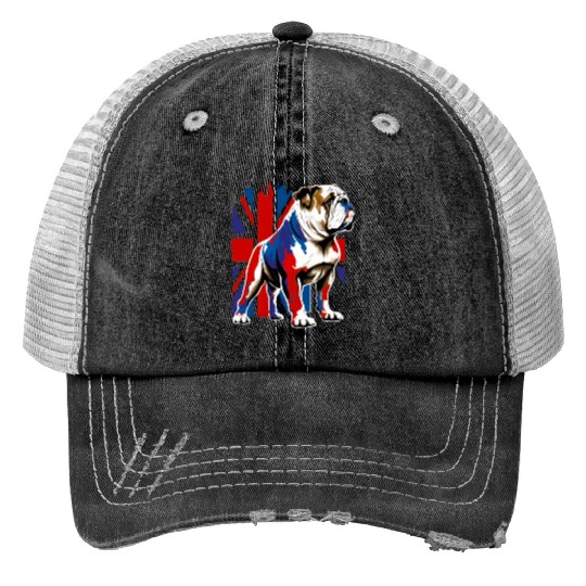 British Bulldog With Union Jack Flag King Charles Trucker Hats