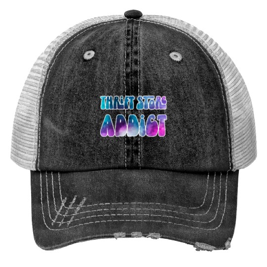 Thrift Store Addict blue purple watercolor Trucker Hats