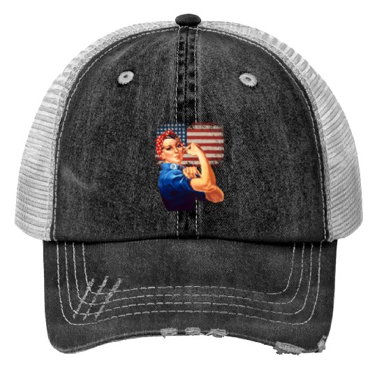 Rosie The Riveter American Flag Usa Rosie The Trucker Hats