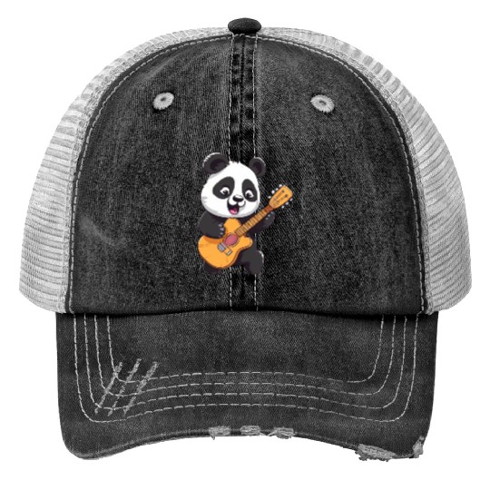 Panda Plays Guitar Trucker Hats