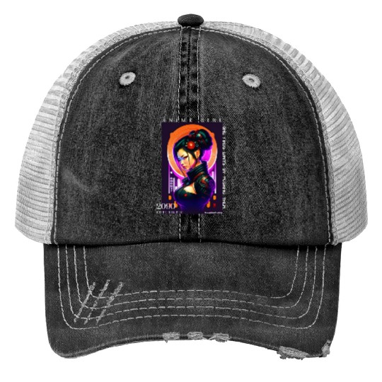 Futuristic Cyberpunk Anime Girl Trucker Hats