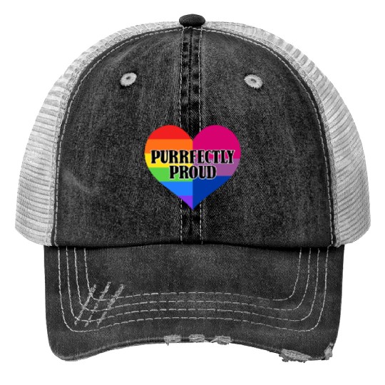 Purrfectly Proud Rainbow Bisexual Flag Heart Trucker Hats