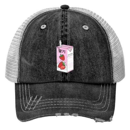 K Pop Strawberry Milk Drink Korea Kpop Korean Trucker Hats