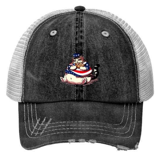 Fat American pizza cat Trucker Hats