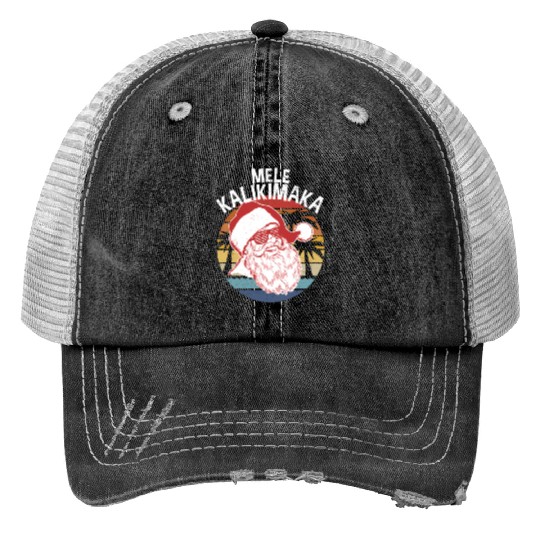 Mele Kalikimaka Hipster Santa Palm Trees Trucker Hats