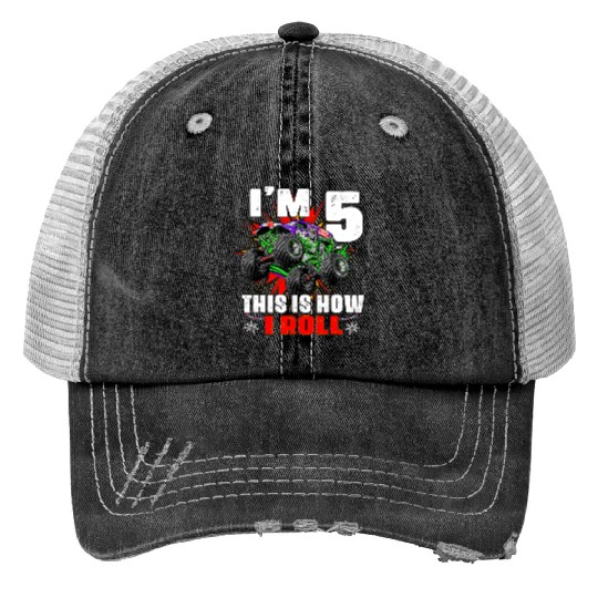 Kid 5th Birthday Boy Monster Truck Rule JAM Trucker Hats
