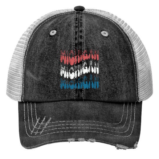 Michigan Red White Blue Cute Groovy Trucker Hats