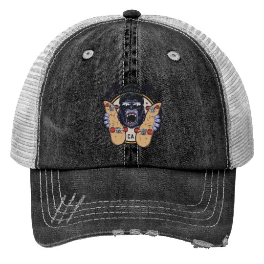 Skateboarding Monkey Trucker Hats